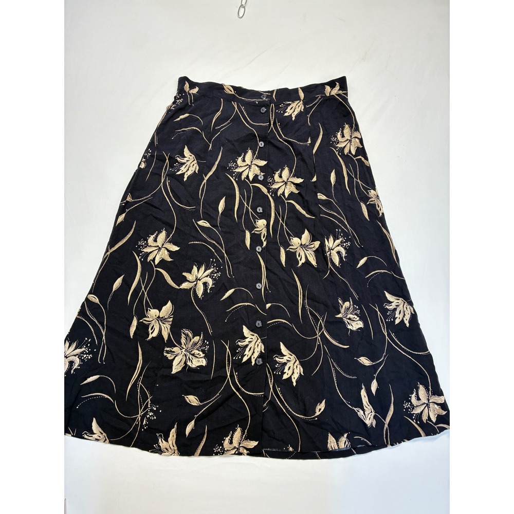 Sag Harbor Casual Midi Skirt Whimsigoth Floral Button Front Large Navy Blue